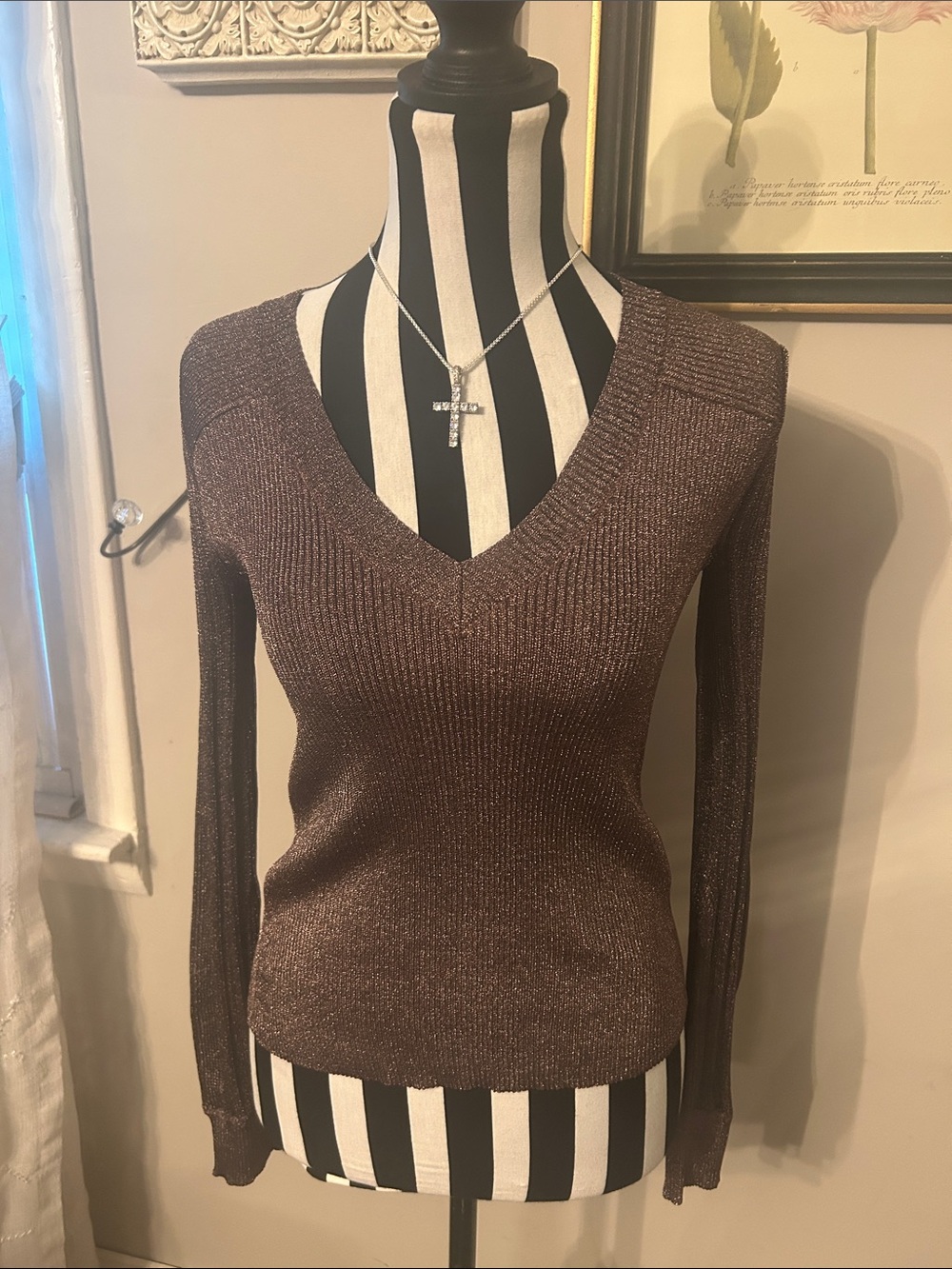 Club Monaco Metallic Brown V-Neck Sweater